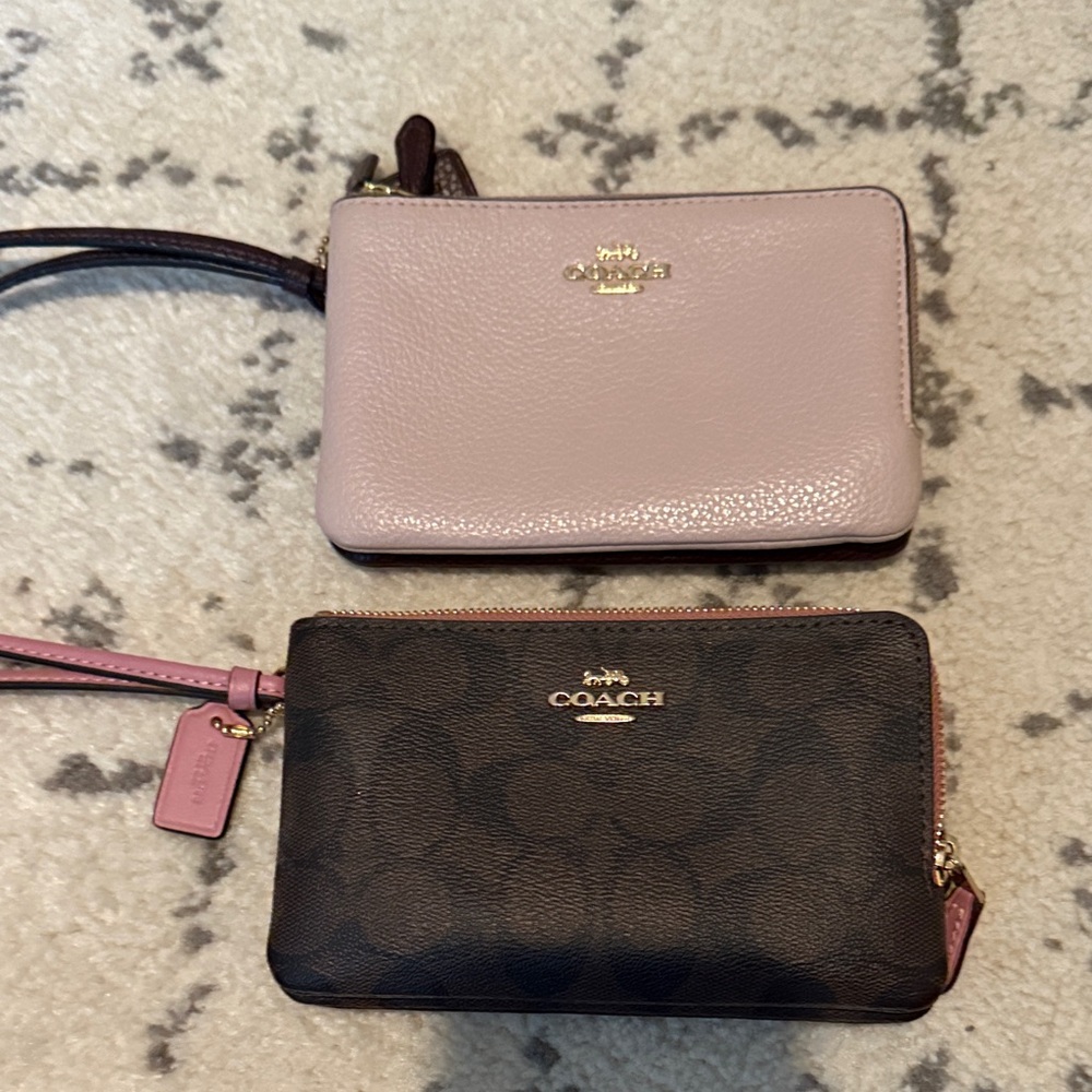 Coach Pink and Brown Clutch and Wristlet Duo